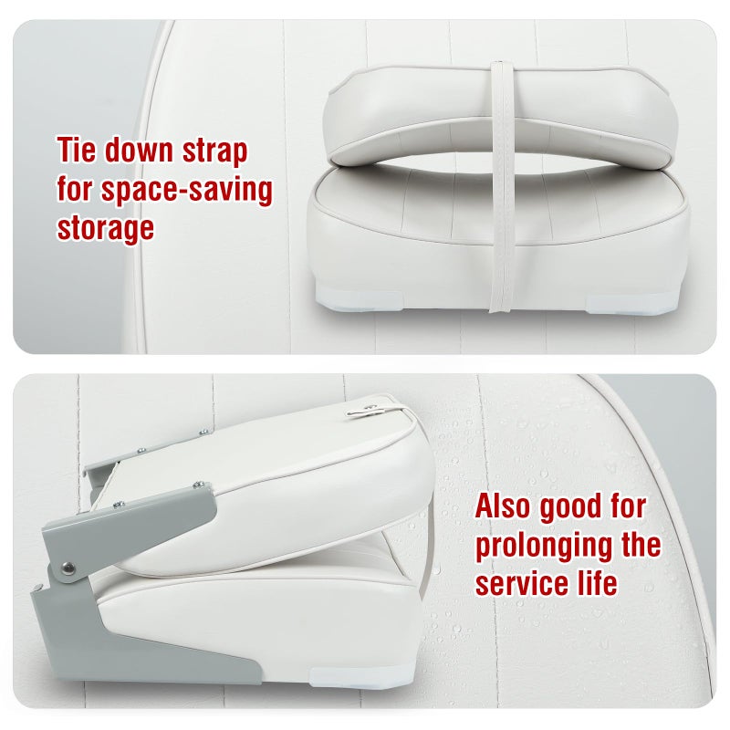 Leader Accessories Deluxe Folding Marine Boat Seat (White) - Image 3